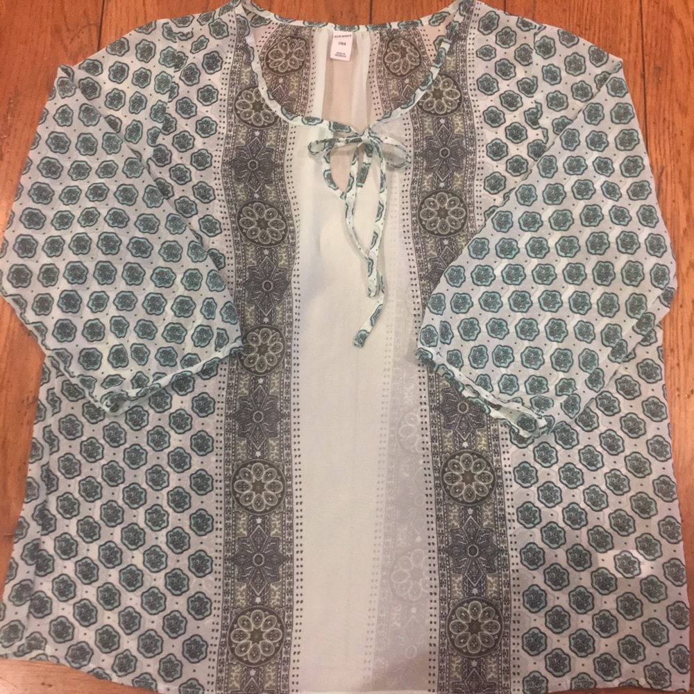 Ladies Old Navy Sheer green navy top Large